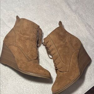 Tan Faux Suede Wedge Boots size 8